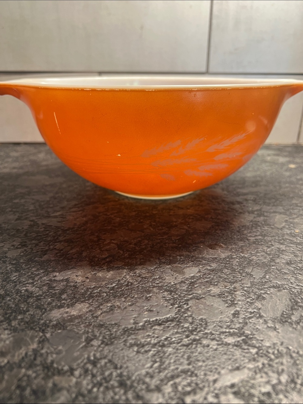 Vintage Pyrex #443 Cinderella Orange Mixing Bowl with pour spouts  AUTUMN WHEAT